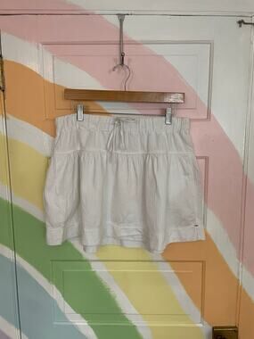 Xirena White Cotton Tencel Mini Skirt M Drawstring Elastic Waist Pockets